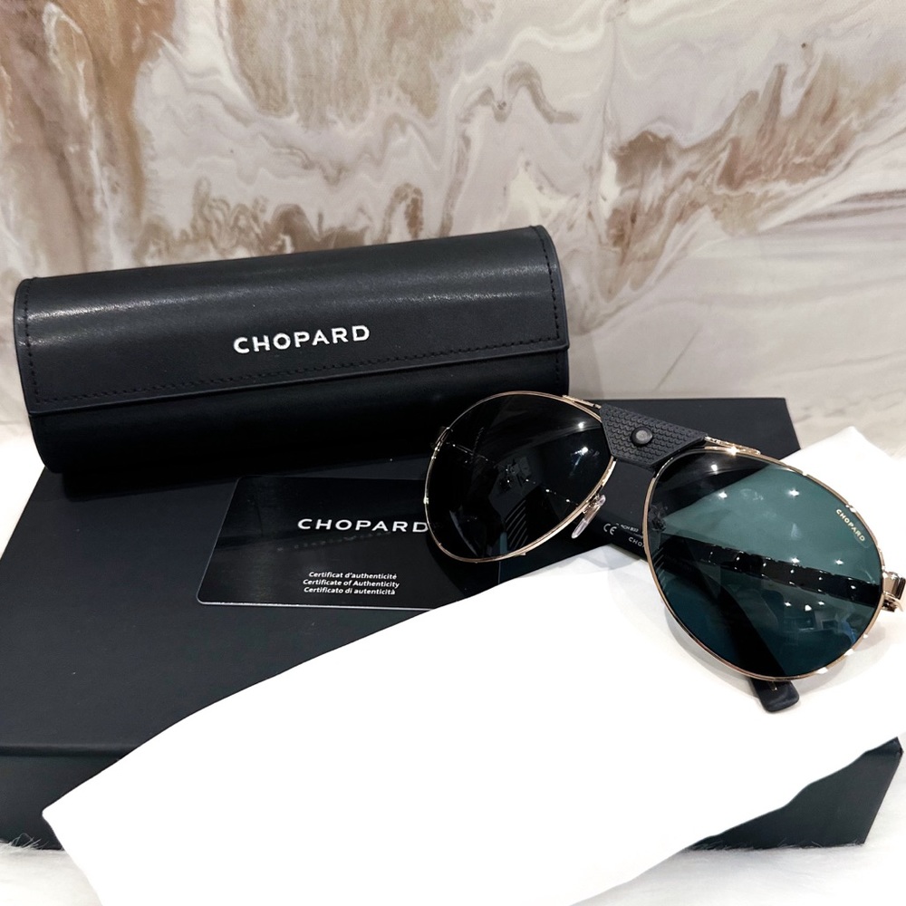 Chopard SCH B33 Black & Gold Aviator Sunglasses Mens / Unisex